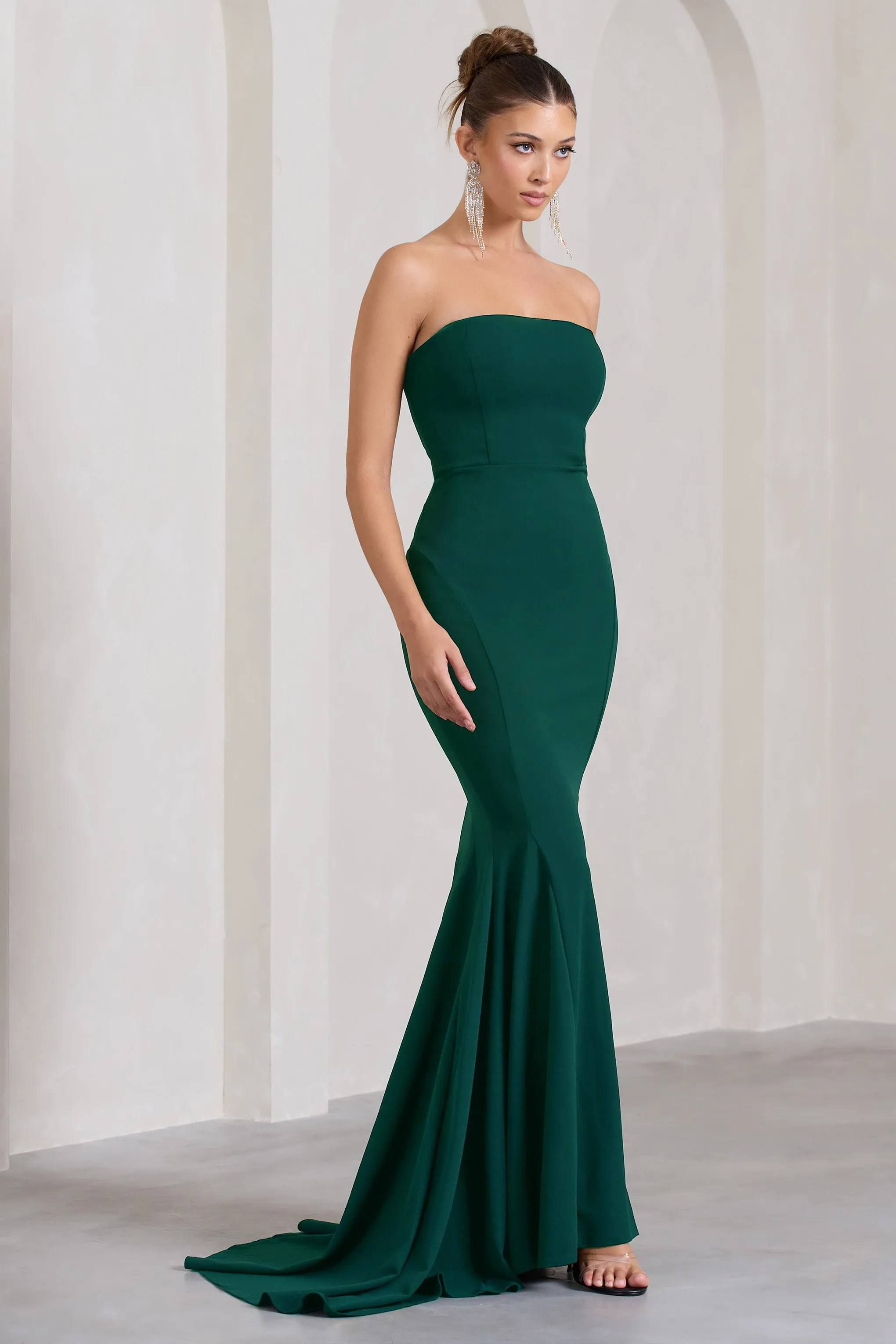 Impress Me | Bottle Green Strapless Bandeau Fishtail Maxi Dress sold by Club L London product image thumbnail 5
