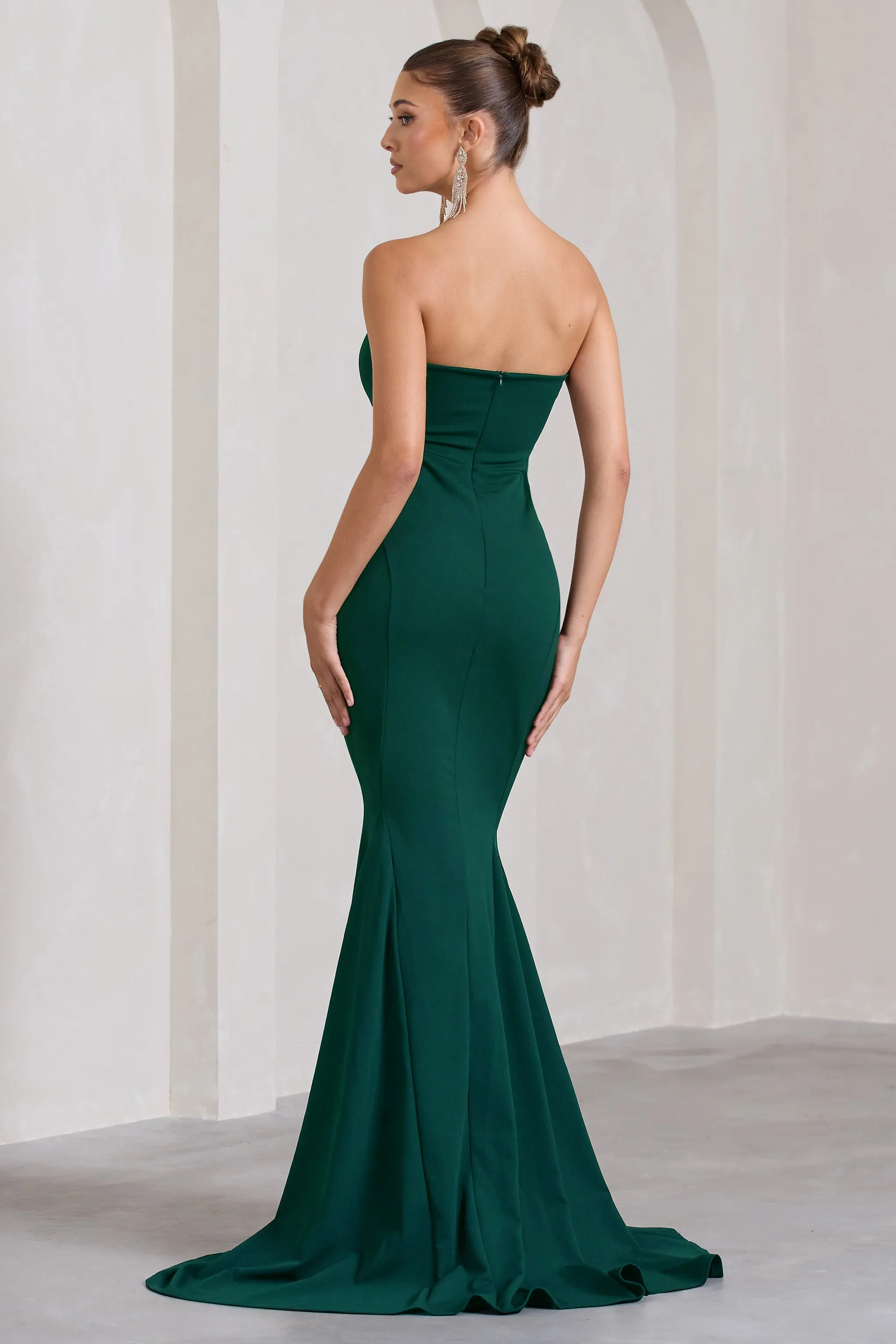 Impress Me | Bottle Green Strapless Bandeau Fishtail Maxi Dress sold by Club L London product image thumbnail 2