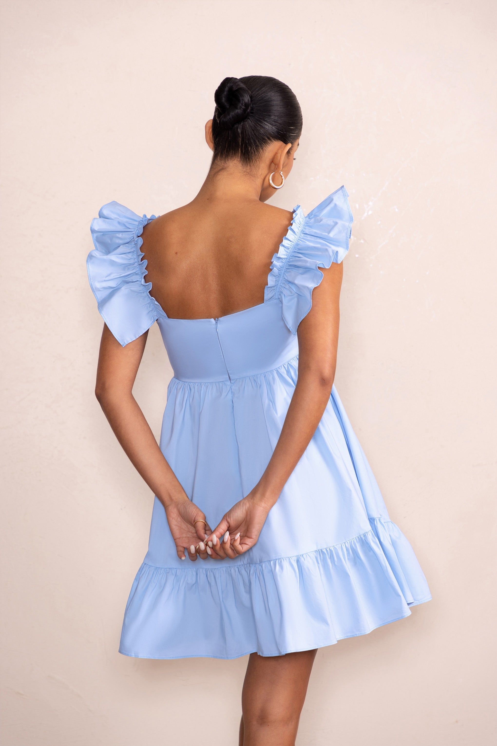 Dolly Daze | Powder Blue Ruffle Sleeve Babydoll Maternity Mini Dress sold by Club L London product image thumbnail 2