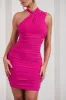 Shockwaves | Fuchsia Pink Ruched Strappy Halter-Neck Mini Dress sold by Club L London