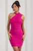 Shockwaves | Fuchsia Pink Ruched Strappy Halter-Neck Mini Dress sold by Club L London