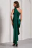 Natalie | Bottle Green Satin One Shoulder Mini Dress With Scarf Detail sold by Club L London