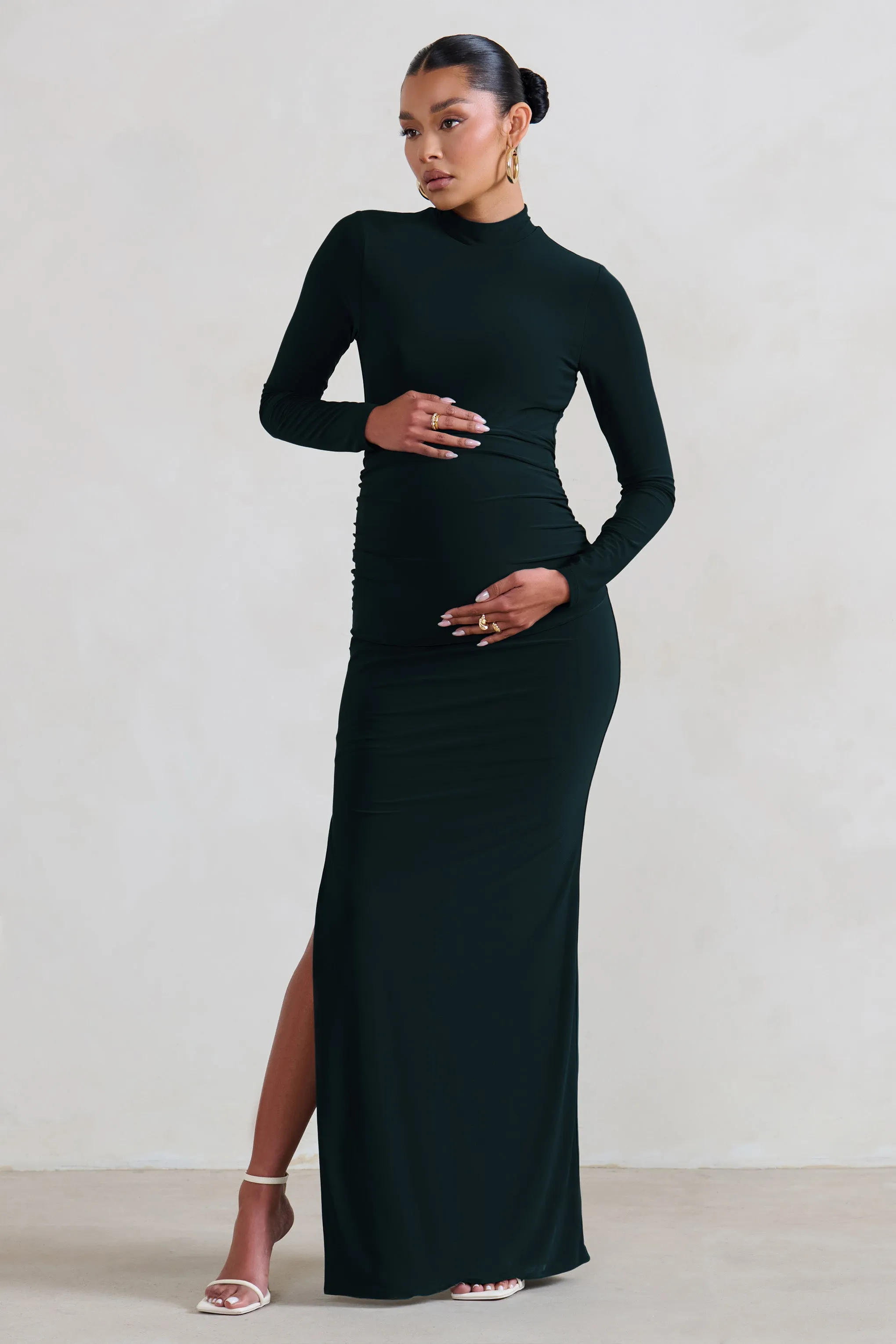 Alejandra | Black Maternity Long Sleeve High Neck Maxi Dress sold by Club L London product image thumbnail 4