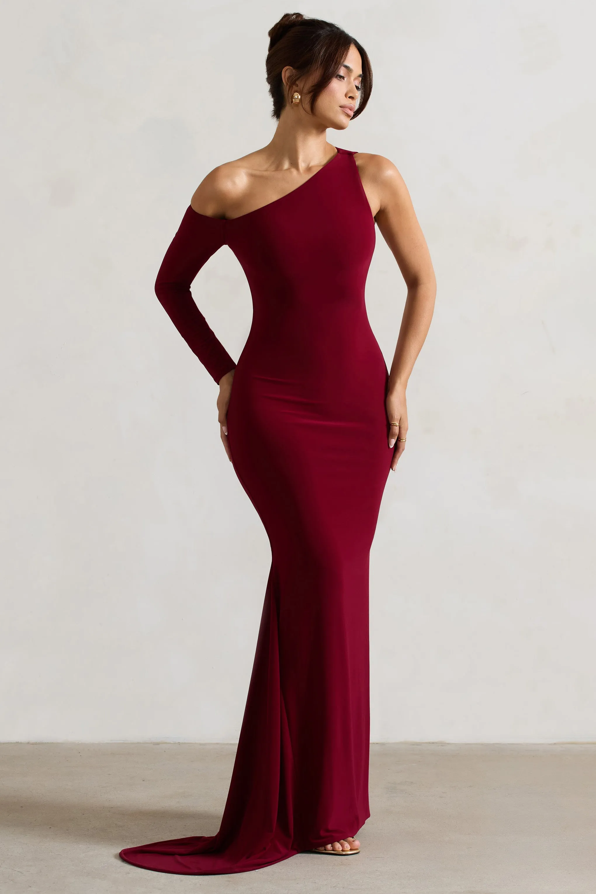 Contradiction | Port One-Sleeve Asymmetric Maxi Dress sold by Club L London product image thumbnail 5