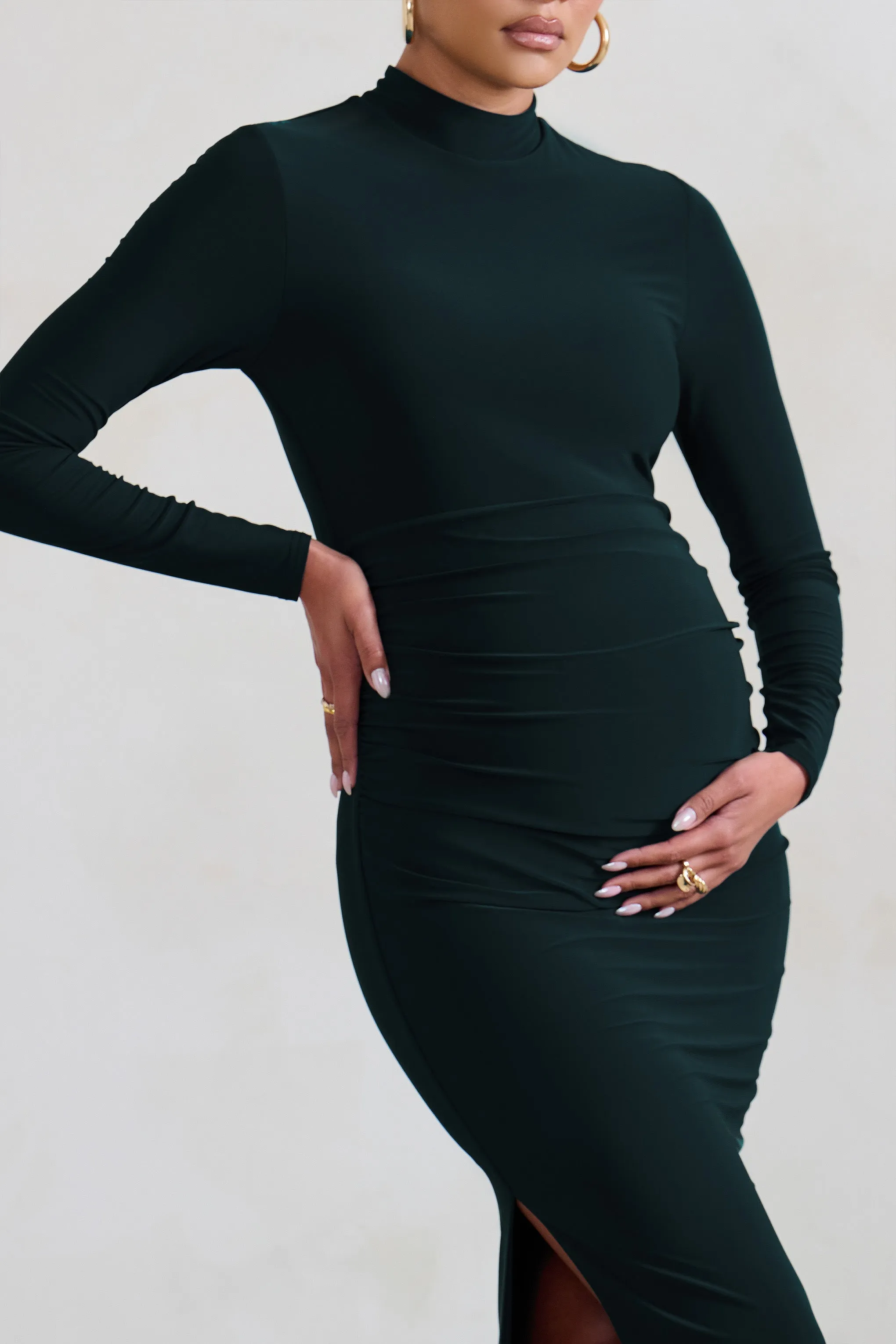 Alejandra | Black Maternity Long Sleeve High Neck Maxi Dress sold by Club L London product image thumbnail 3