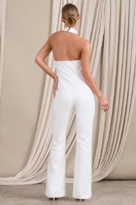 Don't Cross Me | White Halter Neck Tailored Buttoned Sleeveless Jumpsuit sold by Club L London