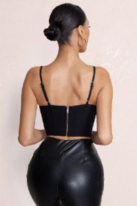 Twilight | Black Scoop Neck Lace Up Corset Crop Top sold by Club L London