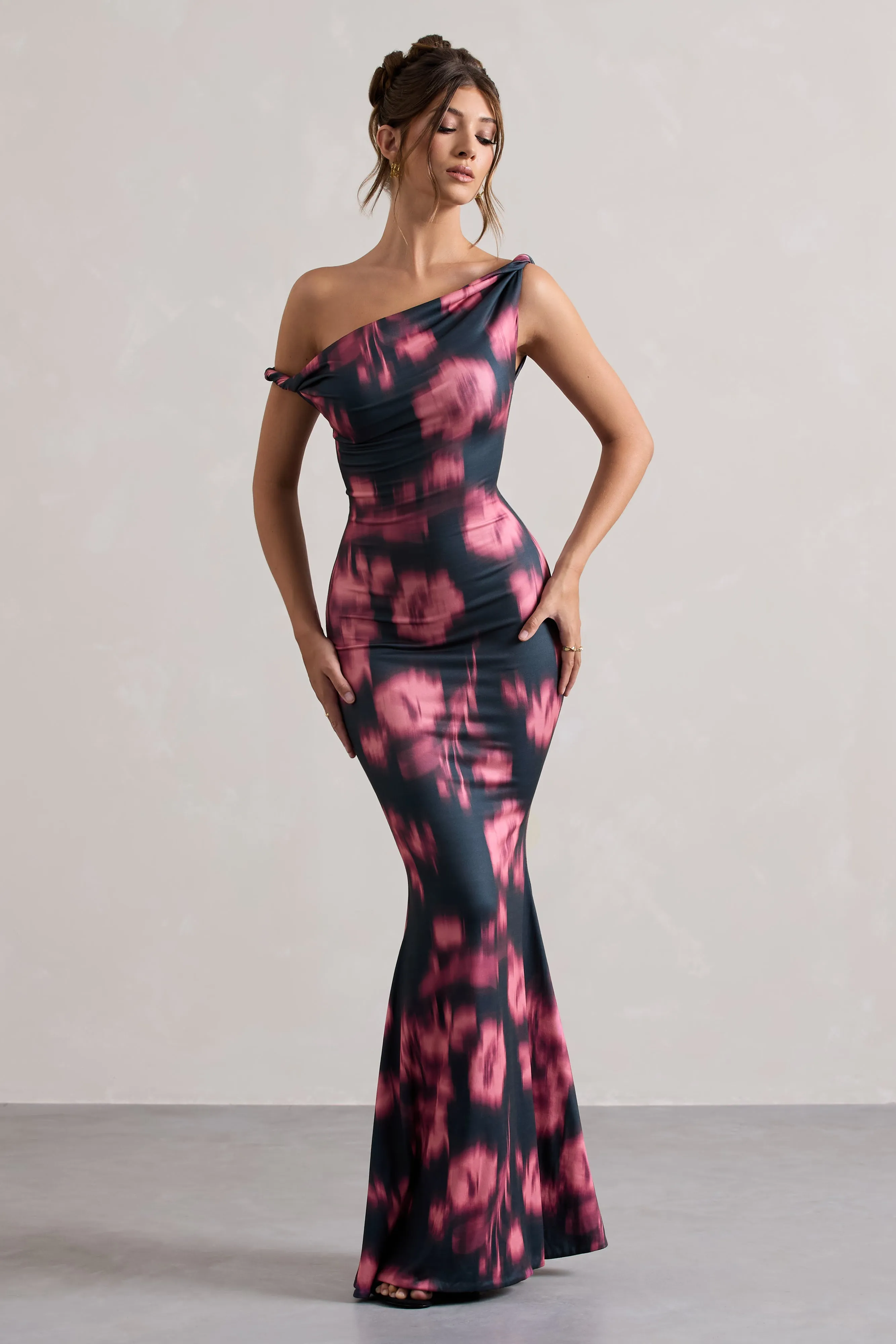 Lita | Pink Abstract Print Twisted Asymmetric Maxi Dress sold by Club L London product image thumbnail 5