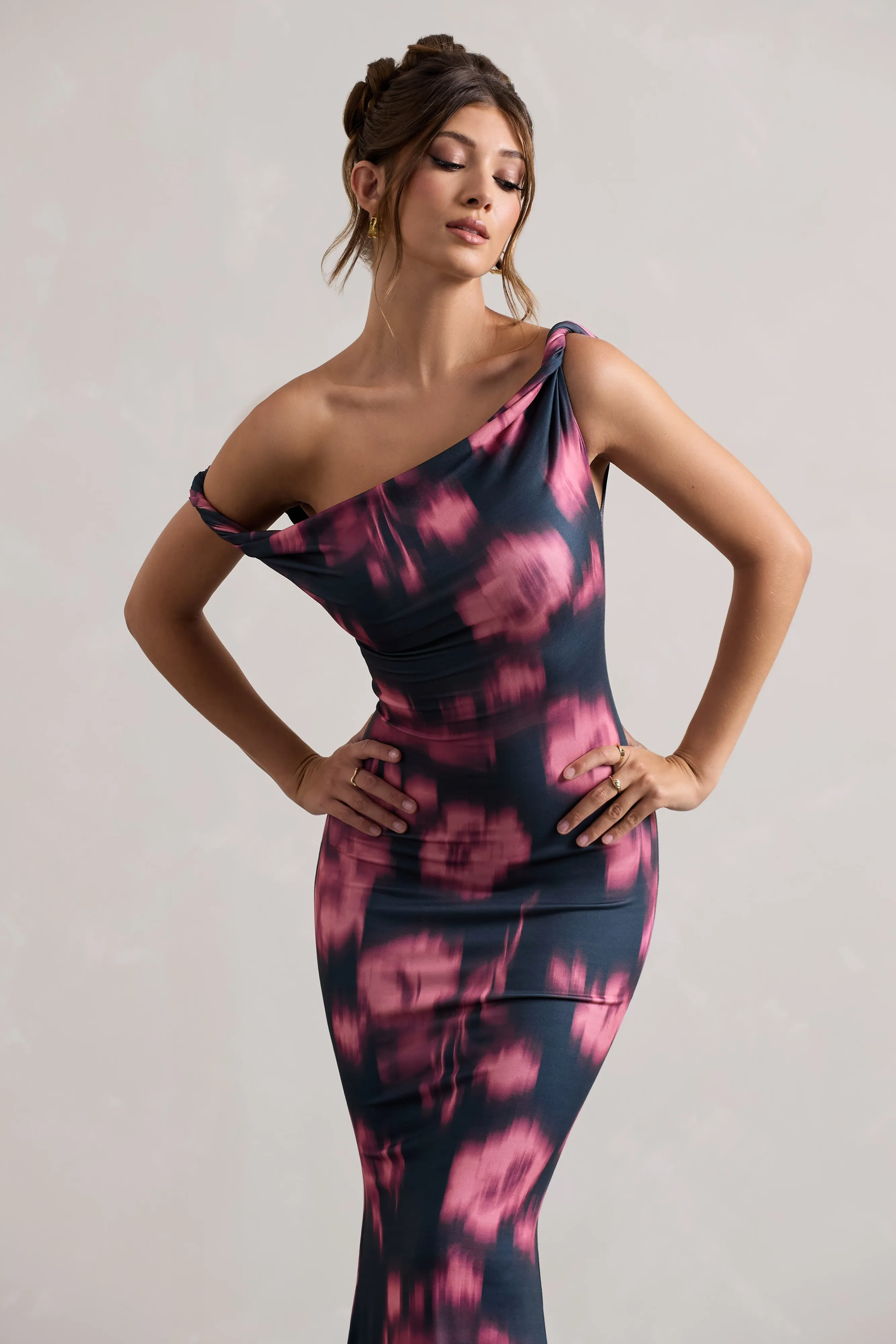 Lita | Pink Abstract Print Twisted Asymmetric Maxi Dress sold by Club L London product image thumbnail 3