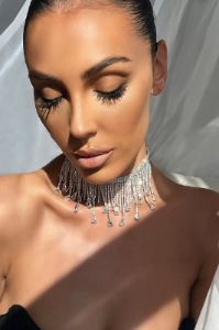 Victoria | Silver Choker Diamante Tassel Necklace sold by Club L London