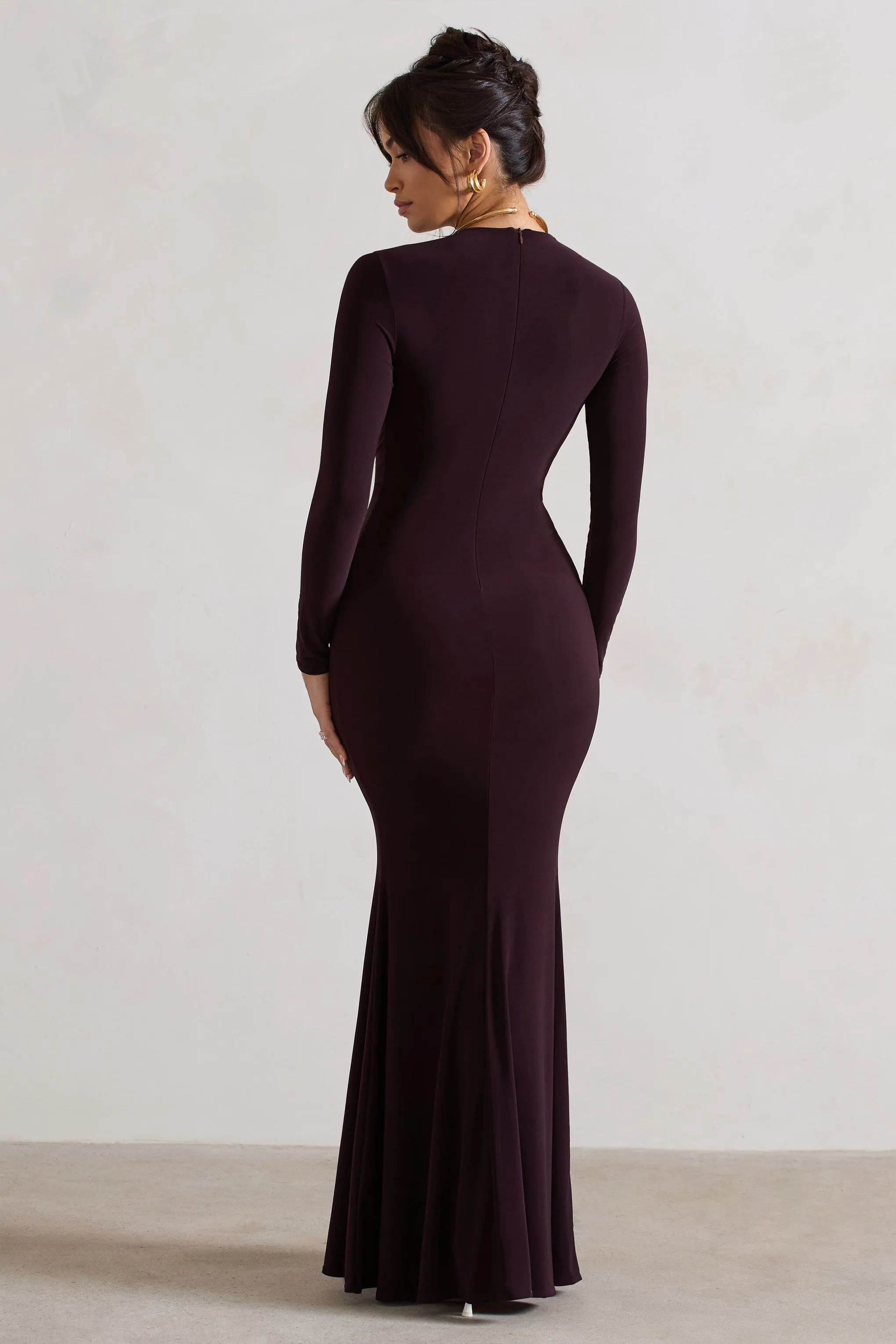 Tianna | Dark Plum Plunge-Neck Twisted Split Maxi Dress sold by Club L London product image thumbnail 2