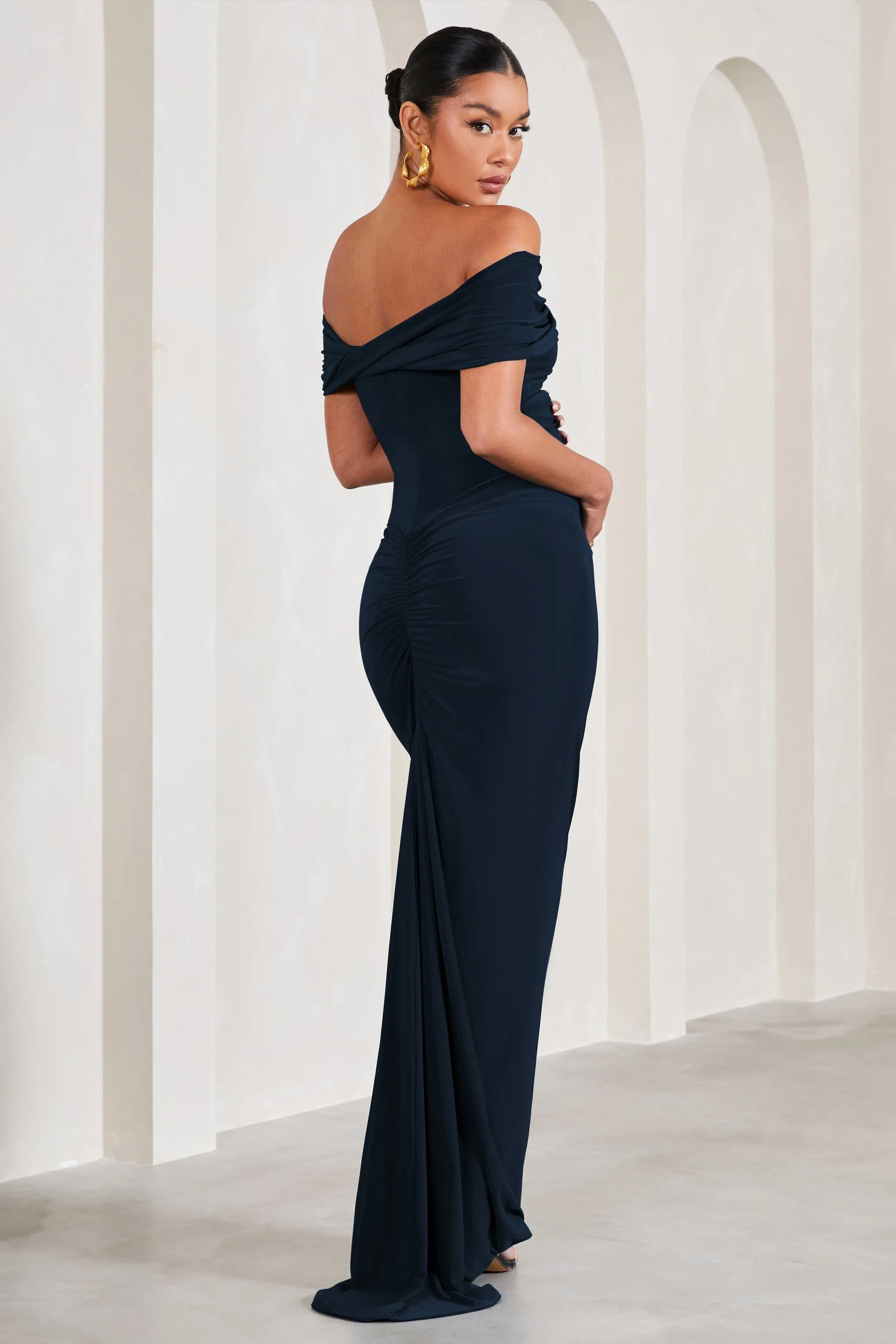 Carmen | Navy Bardot Maternity Maxi Dress sold by Club L London product image thumbnail 2