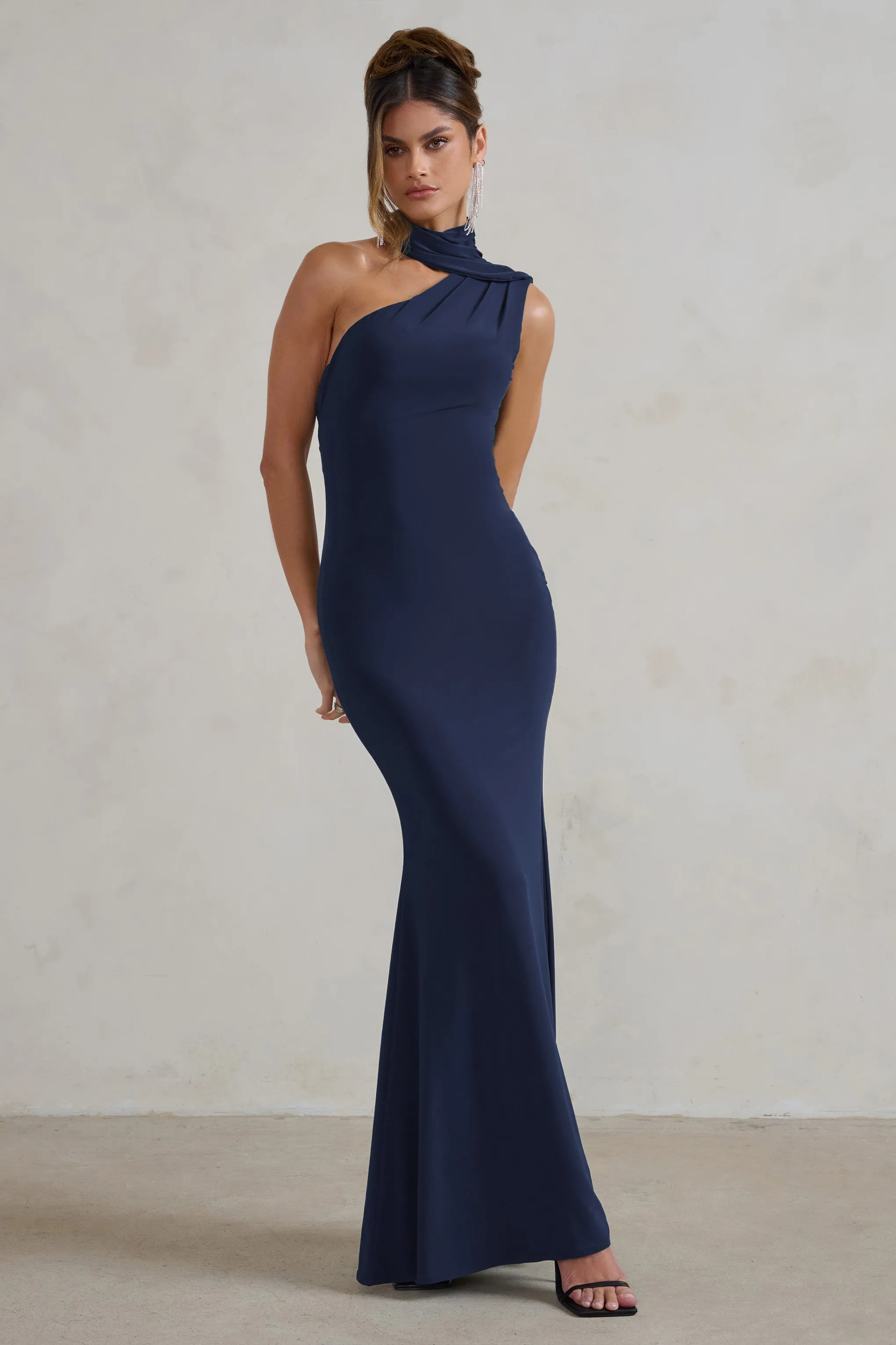 Capucine | Navy One Shoulder Draped Maxi Dress sold by Club L London product image thumbnail 5