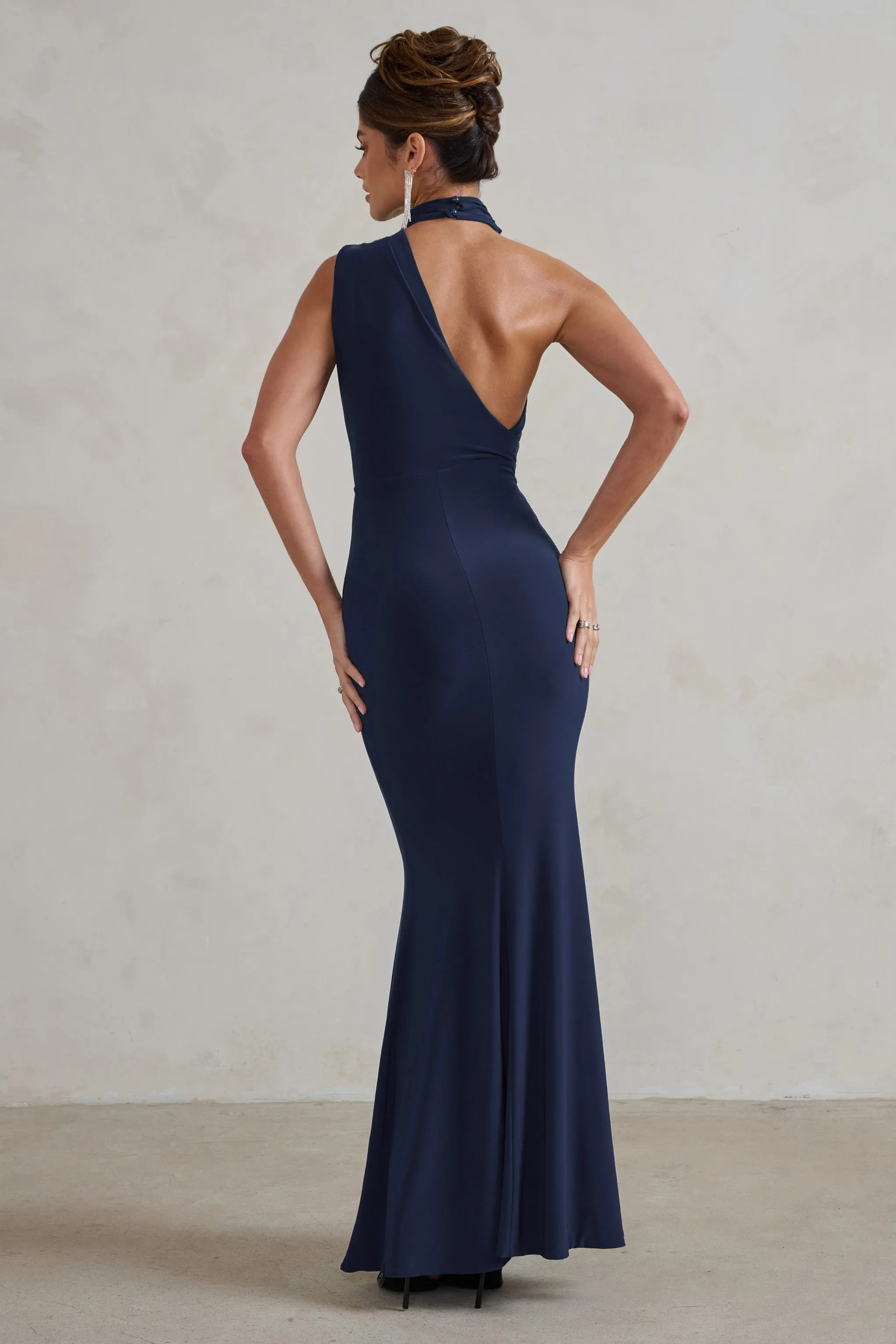 Capucine | Navy One Shoulder Draped Maxi Dress sold by Club L London product image thumbnail 2