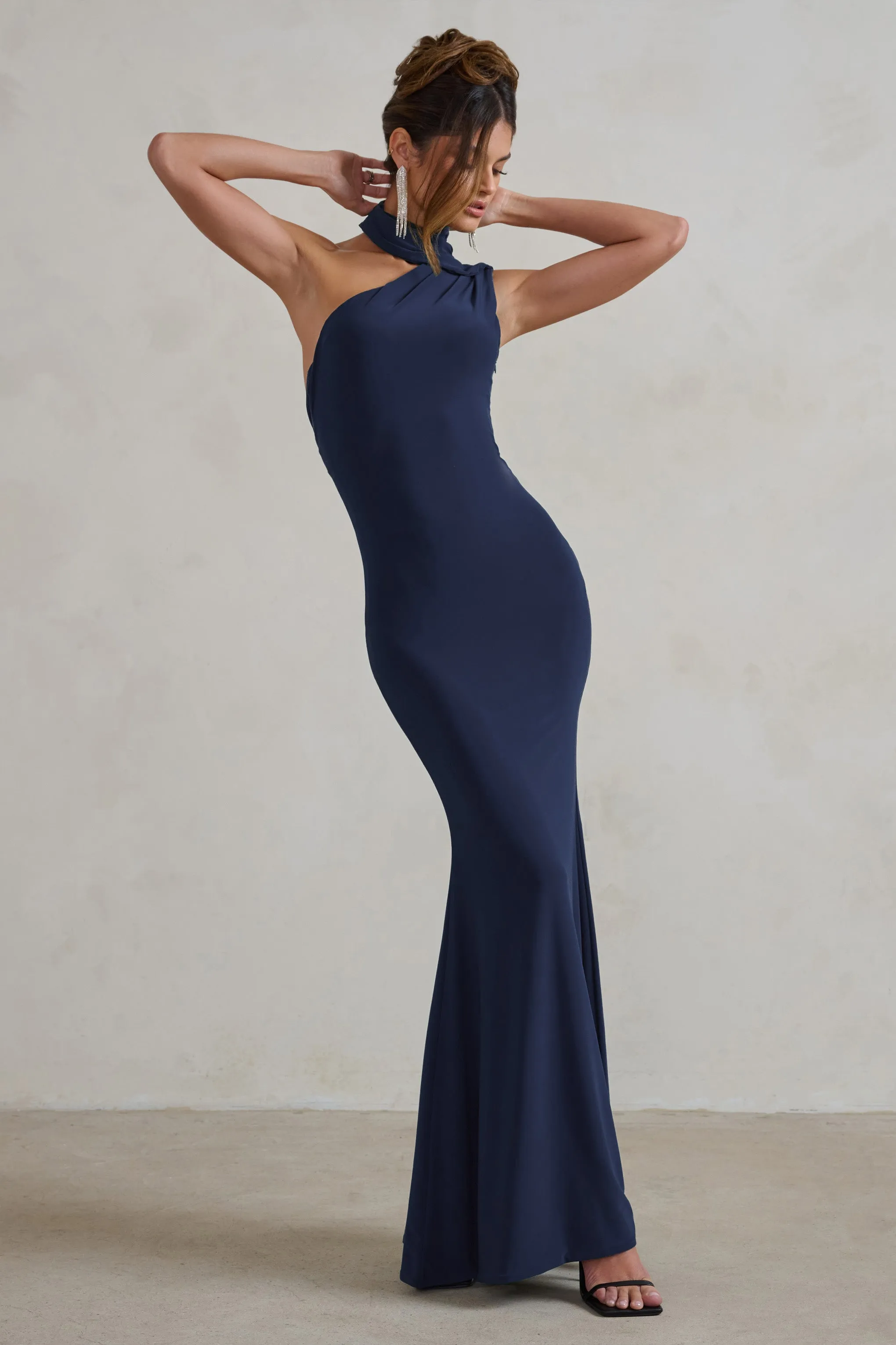 Capucine | Navy One Shoulder Draped Maxi Dress sold by Club L London product image thumbnail 4