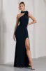 In Suspense | Navy One Shoulder Halter-Neck Split Maxi Dress With Flower sold by Club L London