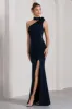 In Suspense | Navy One Shoulder Halter-Neck Split Maxi Dress With Flower sold by Club L London