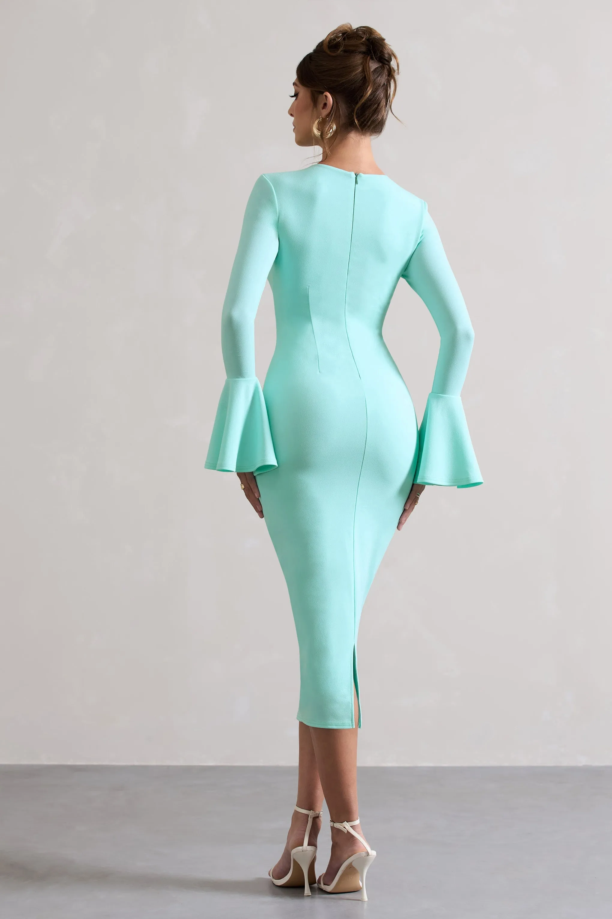 Rhyanne | Mint Bodycon Flared-Sleeve Midi Dress sold by Club L London product image thumbnail 2