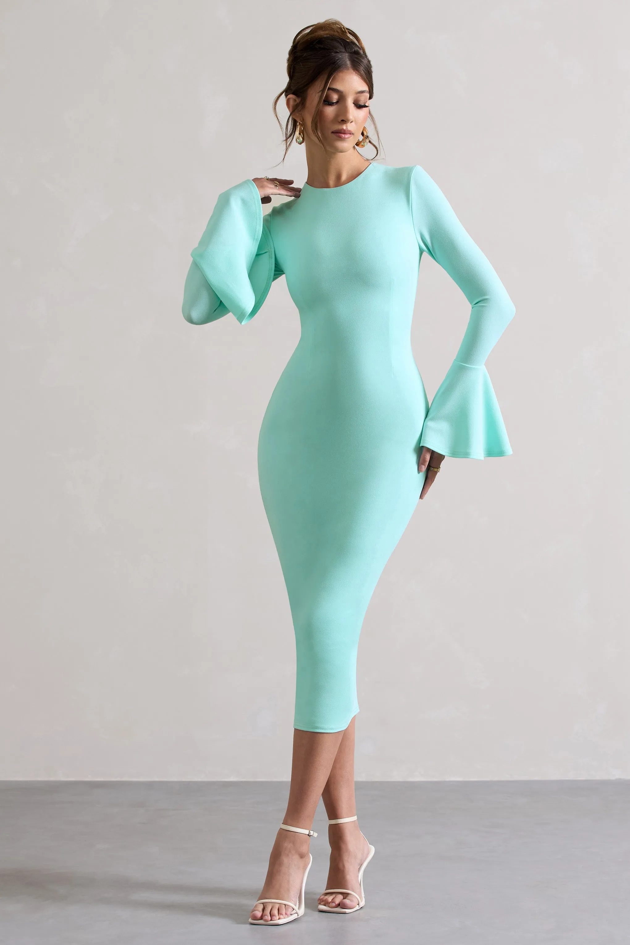 Rhyanne | Mint Bodycon Flared-Sleeve Midi Dress sold by Club L London product image thumbnail 5