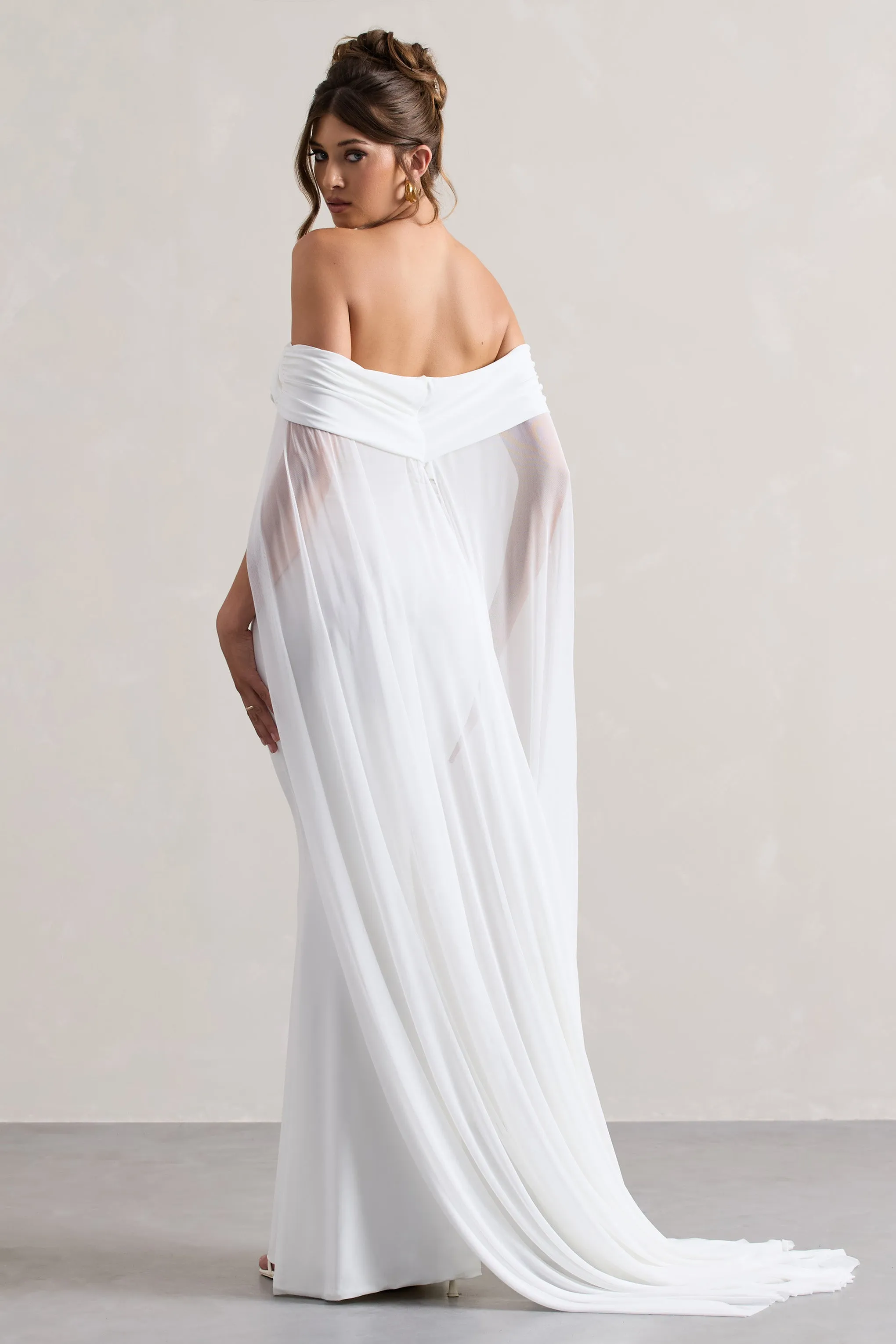 Carlotta | White Bardot Maxi Dress With Chiffon Cape sold by Club L London product image thumbnail 2