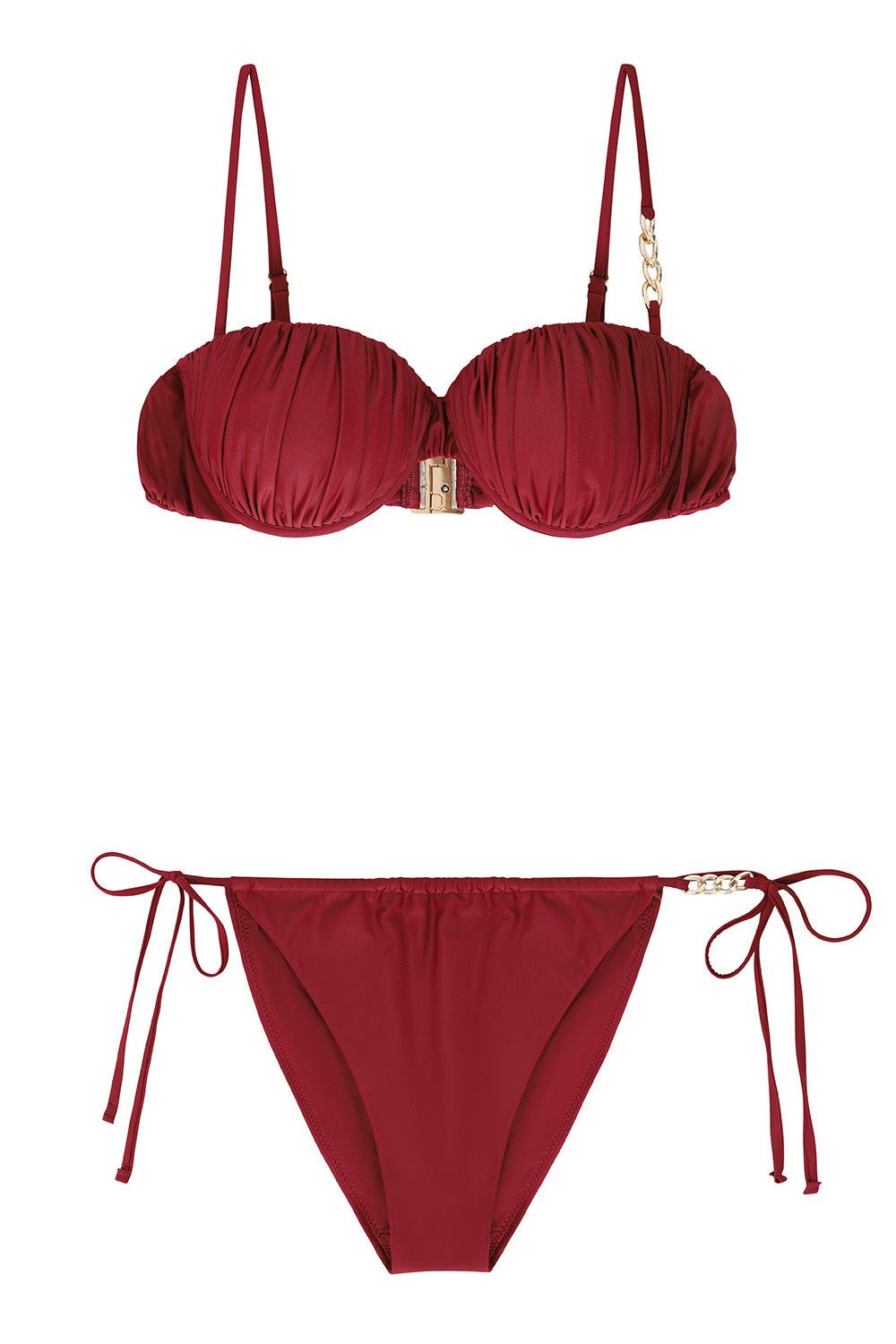 Fortune | Burgundy Pleated Chain Bikini Bottoms sold by Club L London product image thumbnail 7