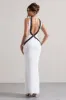 Cirilla | White Plunge-Neck Split Maxi Dress With Lace Detail sold by Club L London