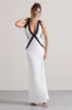 Cirilla | White Plunge-Neck Split Maxi Dress With Lace Detail sold by Club L London
