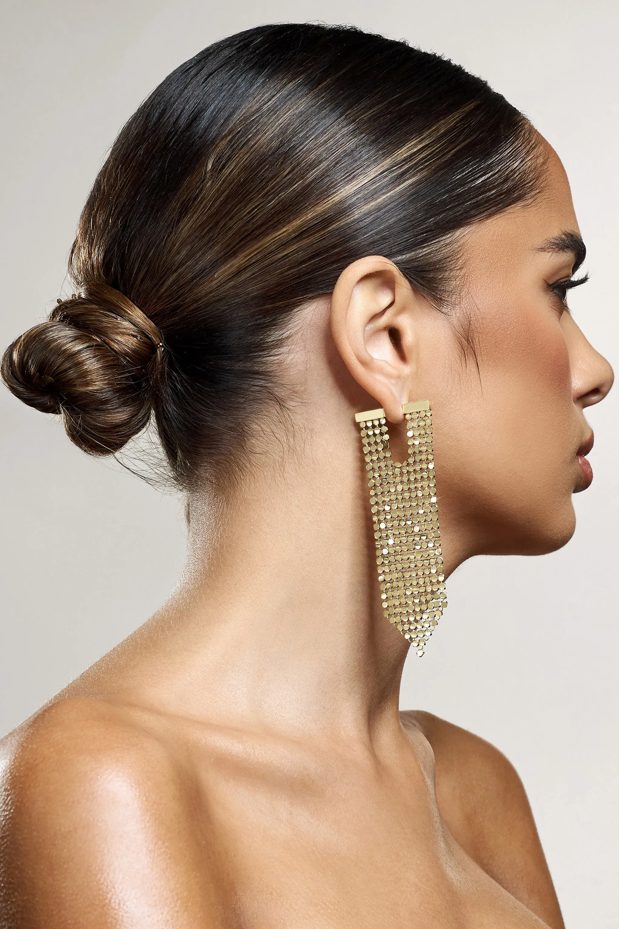 Navette | Gold Chainmail Earrings sold by Club L London product image thumbnail 3