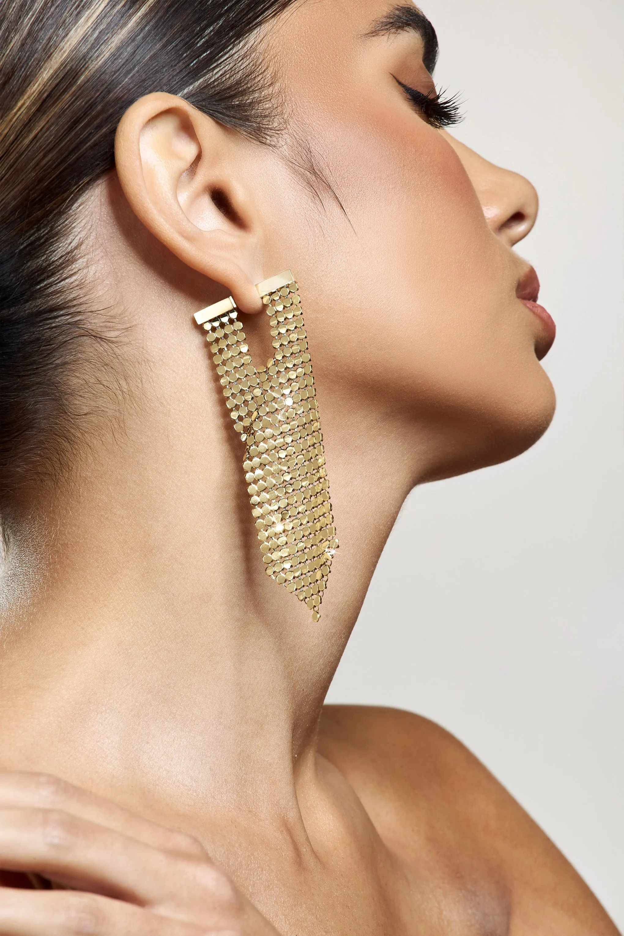 Navette | Gold Chainmail Earrings sold by Club L London product image thumbnail 4
