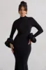 Mystic | Black High-Neck Maxi Dress With Satin Cuffs sold by Club L London