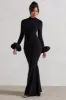 Mystic | Black High-Neck Maxi Dress With Satin Cuffs sold by Club L London
