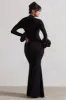 Mystic | Black High-Neck Maxi Dress With Satin Cuffs sold by Club L London