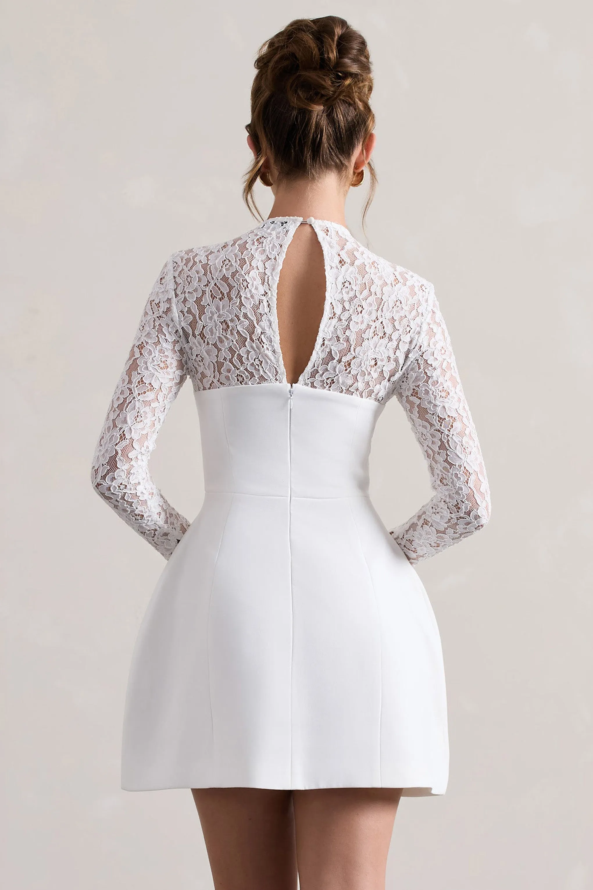Birdie | White Lace Long-Sleeve Mini Dress sold by Club L London product image thumbnail 3