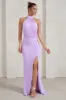 Forever Dreaming | Lilac Backless Halterneck Ruched Split Maxi Dress sold by Club L London