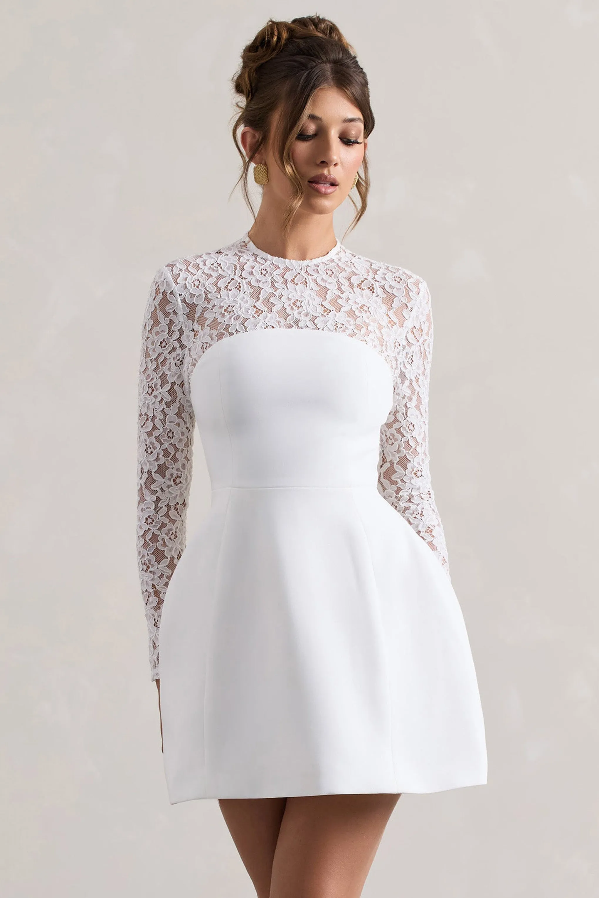 Birdie | White Lace Long-Sleeve Mini Dress sold by Club L London product image thumbnail 4