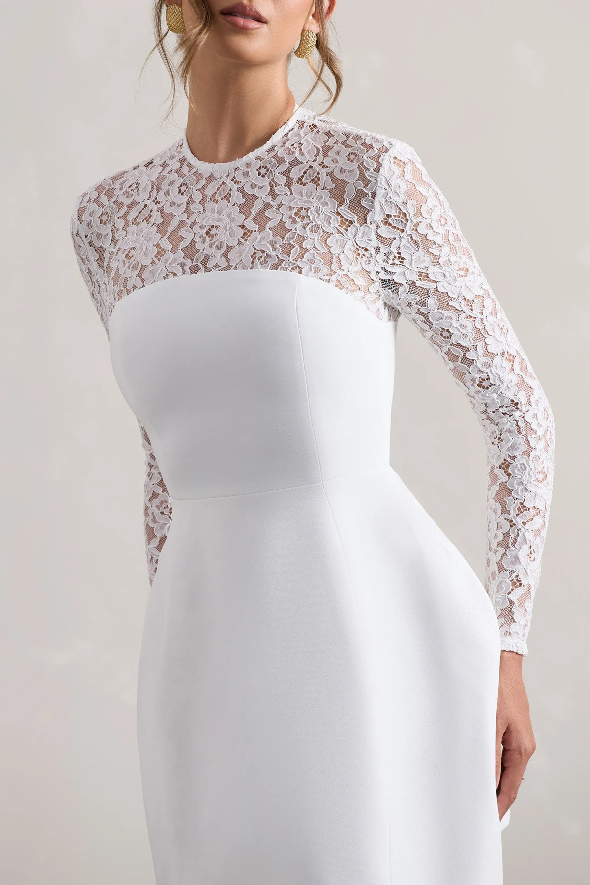 Birdie | White Lace Long-Sleeve Mini Dress sold by Club L London product image thumbnail 2