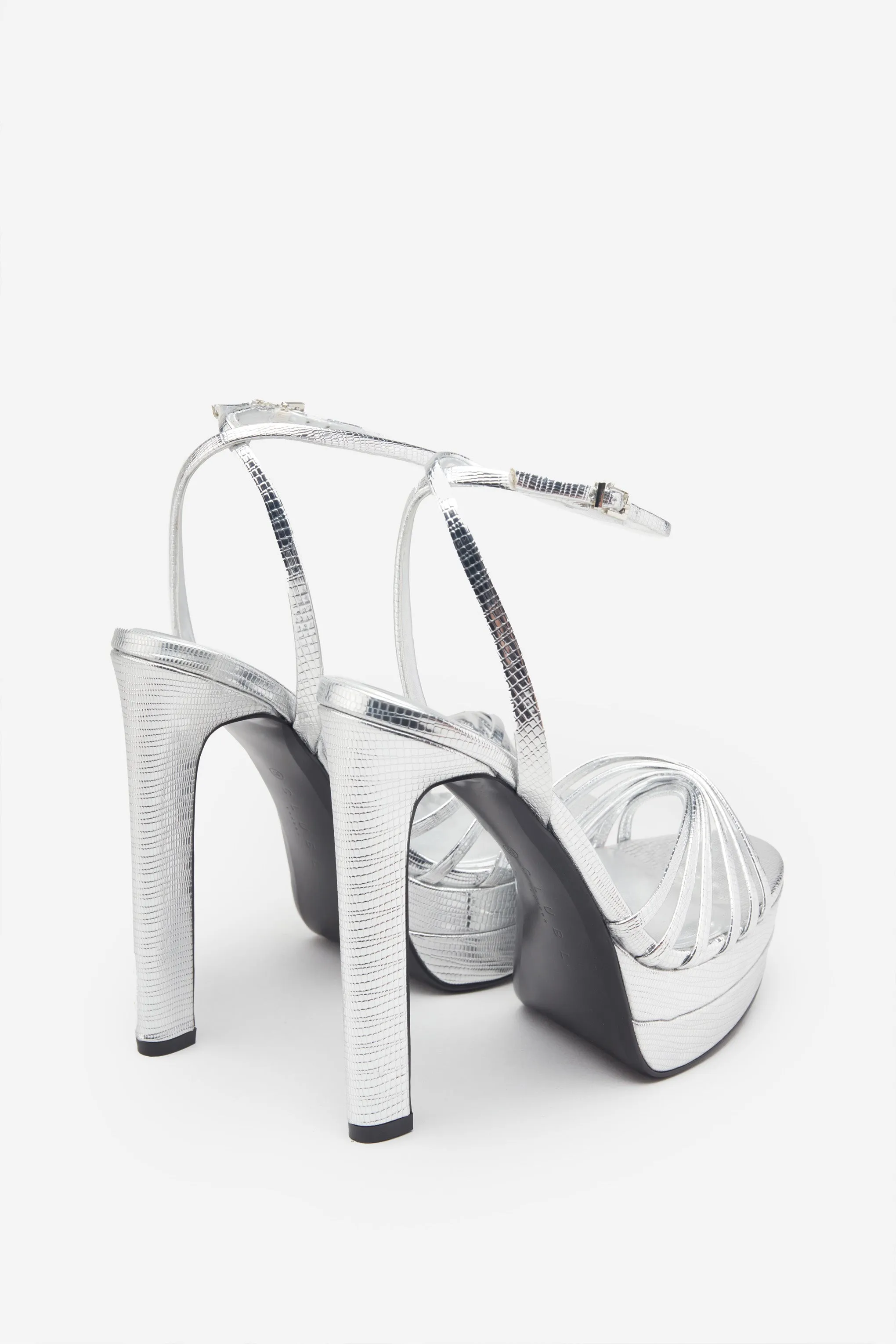 Mirror Mirror | Silver Snakeskin Strappy Heeled Platform Sandals sold by Club L London product image thumbnail 3