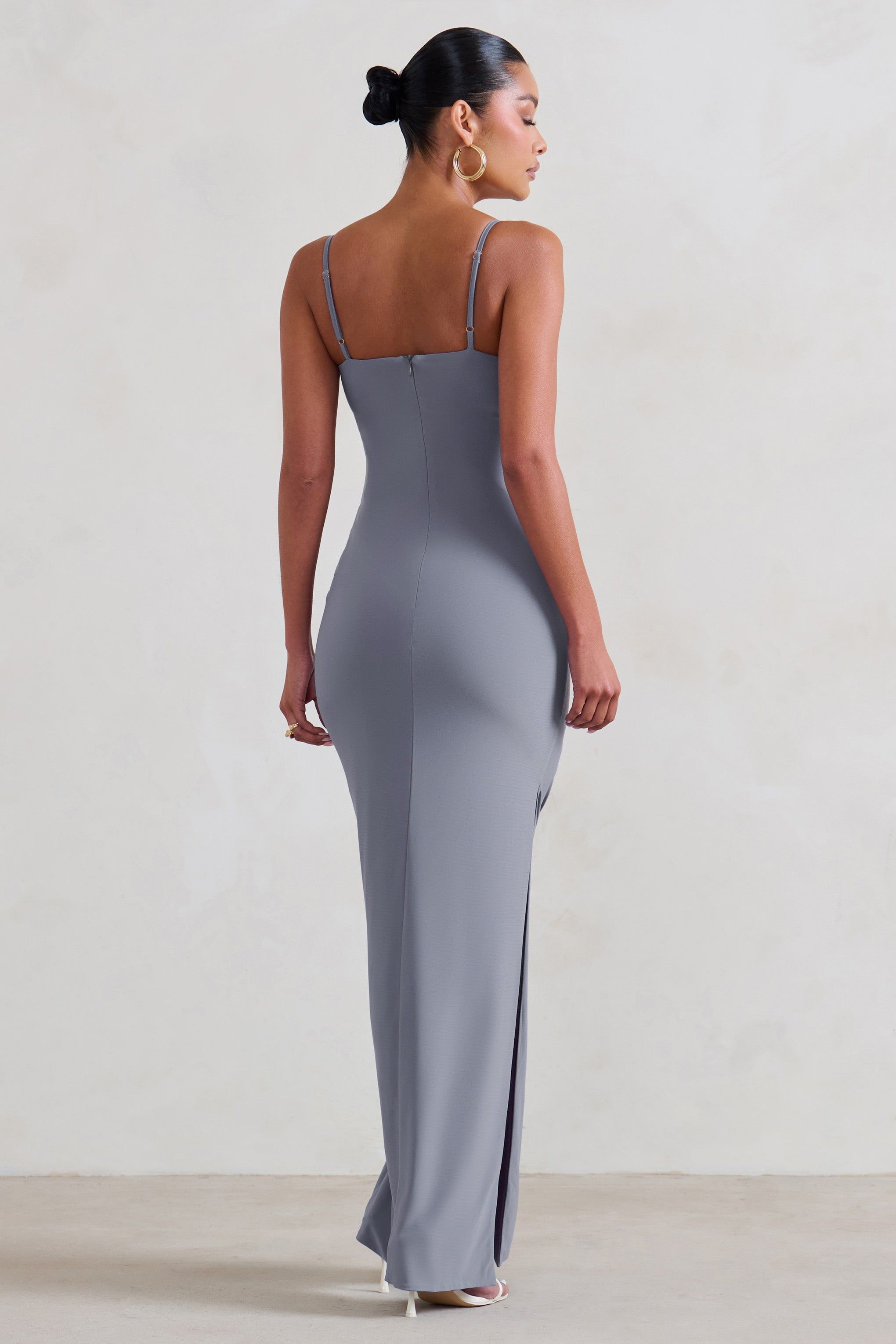Aurelia | Grey Maternity Cami Maxi Dress With Split sold by Club L London product image thumbnail 2