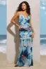 Clio | White Print Halter-Neck Chiffon Fishtail Maxi Dress sold by Club L London