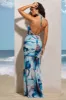 Clio | White Print Halter-Neck Chiffon Fishtail Maxi Dress sold by Club L London