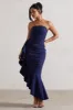 New Age | Navy Strapless Asymmetric Ruffled Maxi Dress sold by Club L London