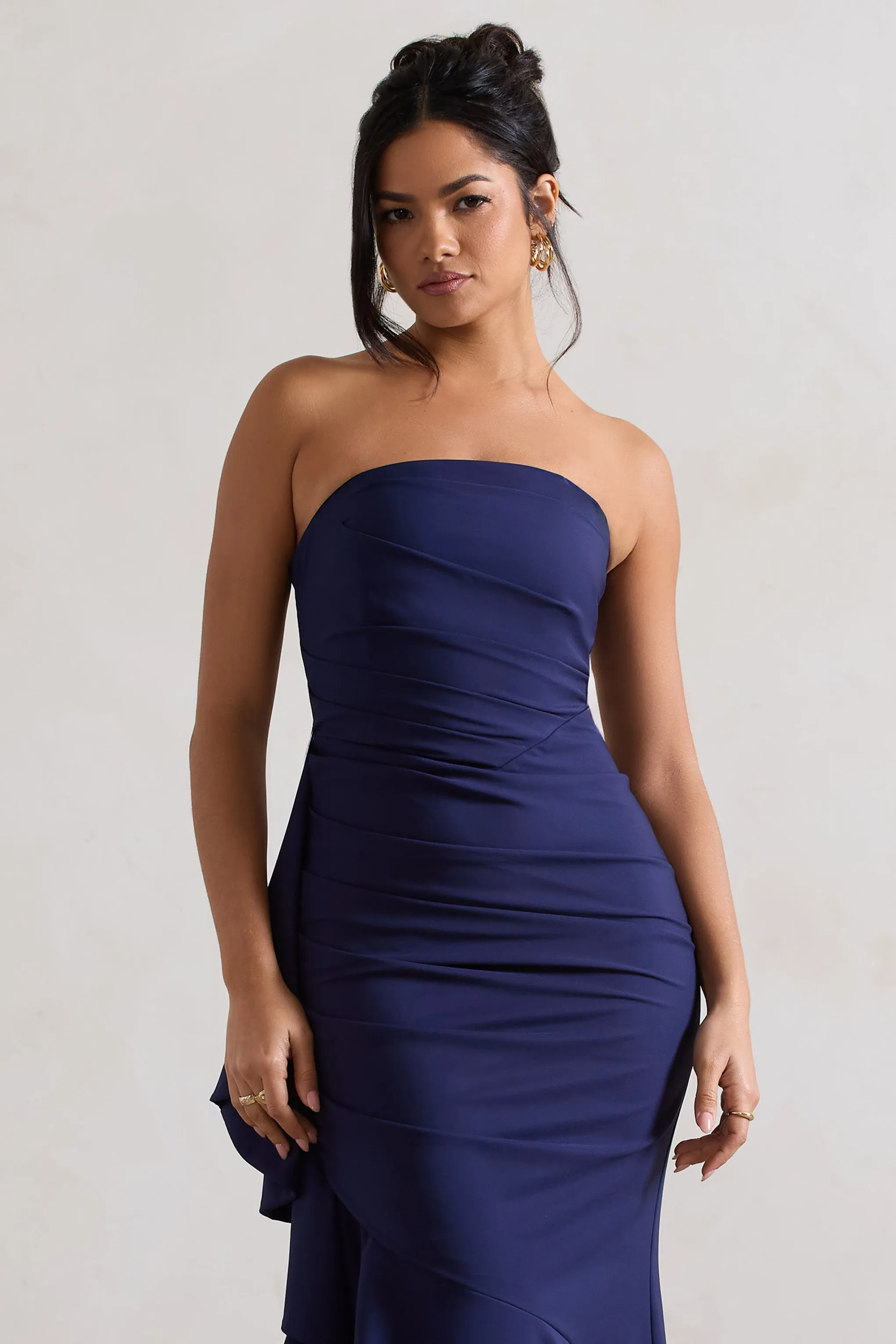 New Age | Navy Strapless Asymmetric Ruffled Maxi Dress sold by Club L London product image thumbnail 2