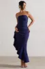 New Age | Navy Strapless Asymmetric Ruffled Maxi Dress sold by Club L London