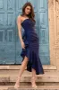 New Age | Navy Strapless Asymmetric Ruffled Maxi Dress sold by Club L London