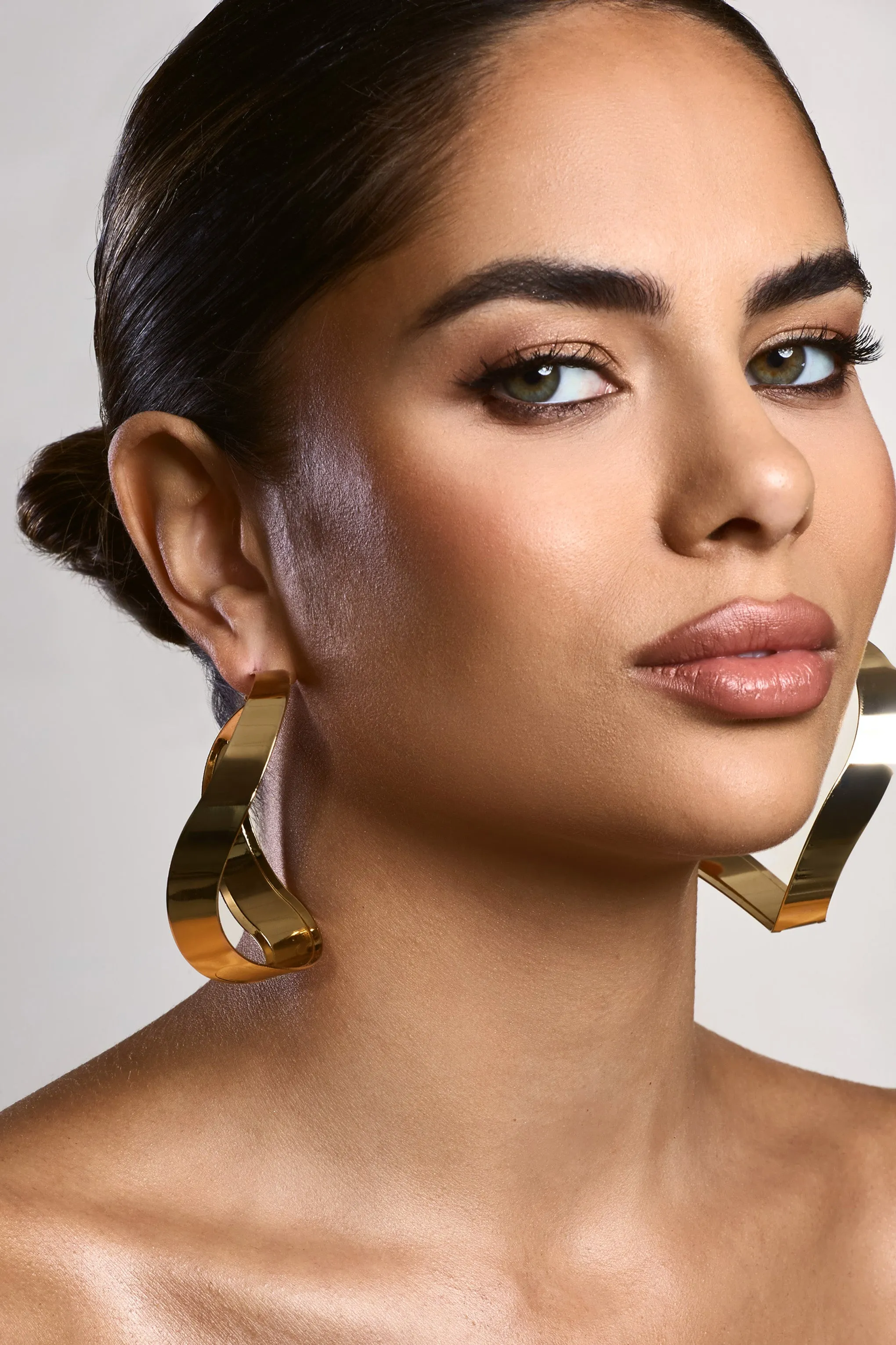 Abrielle | Gold Textured Hoop Earrings sold by Club L London product image thumbnail 5
