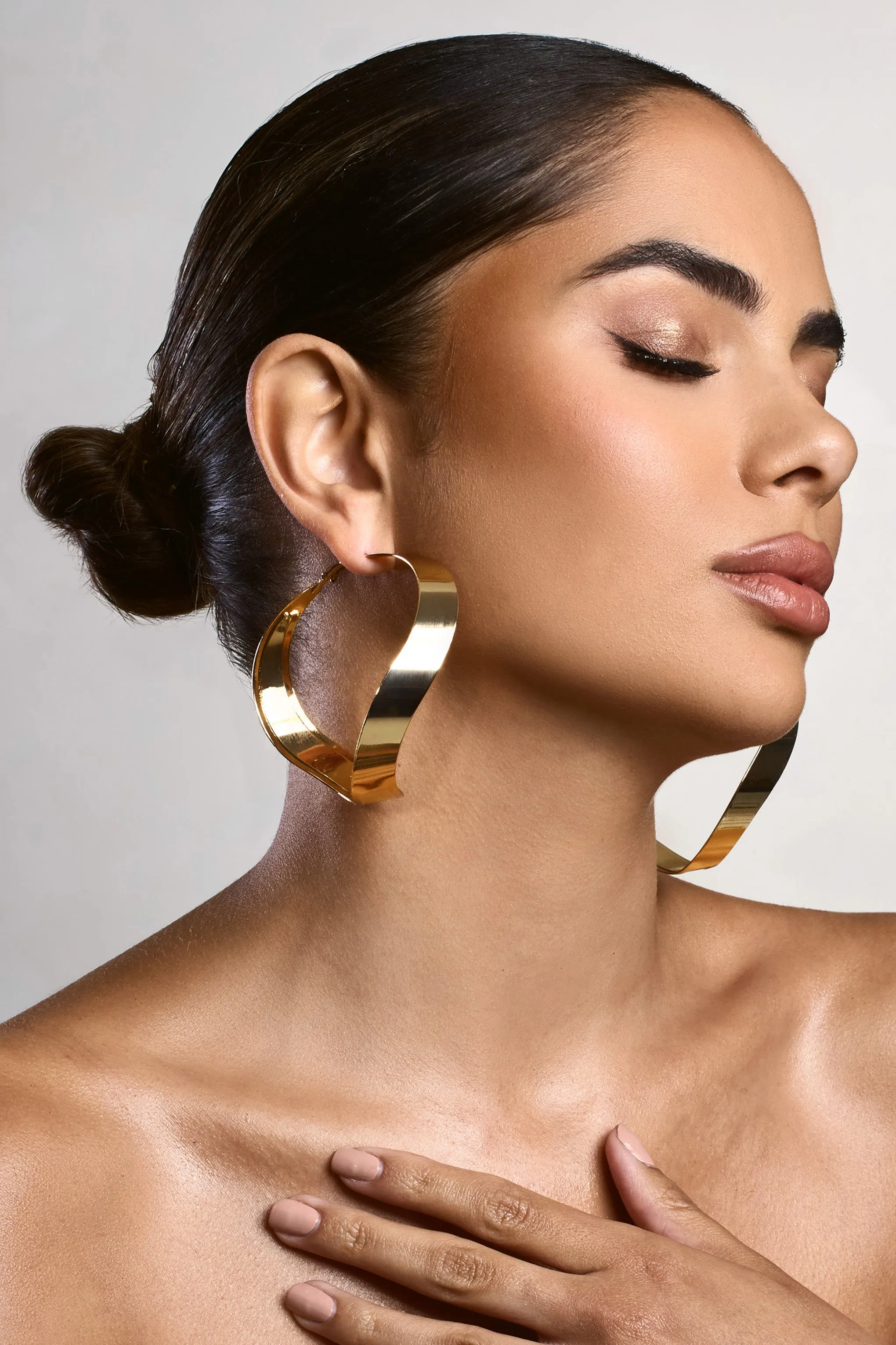 Abrielle | Gold Textured Hoop Earrings sold by Club L London product image thumbnail 4