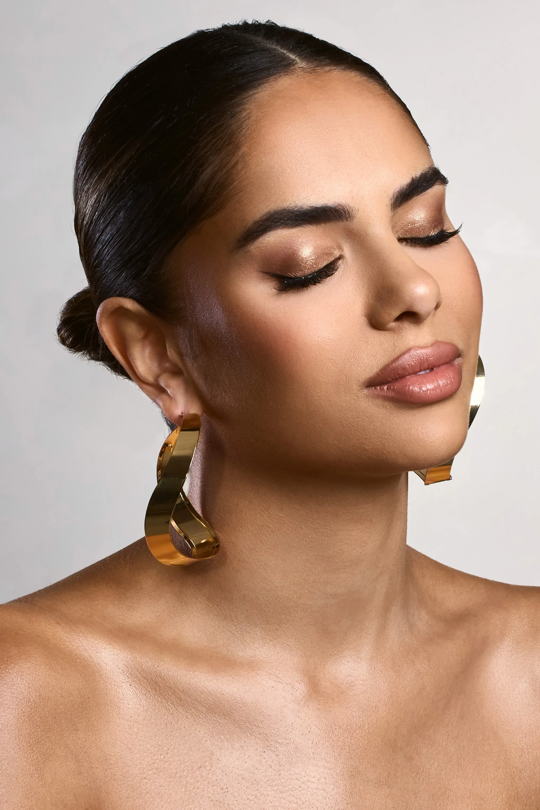 Abrielle | Gold Textured Hoop Earrings sold by Club L London product image thumbnail 2