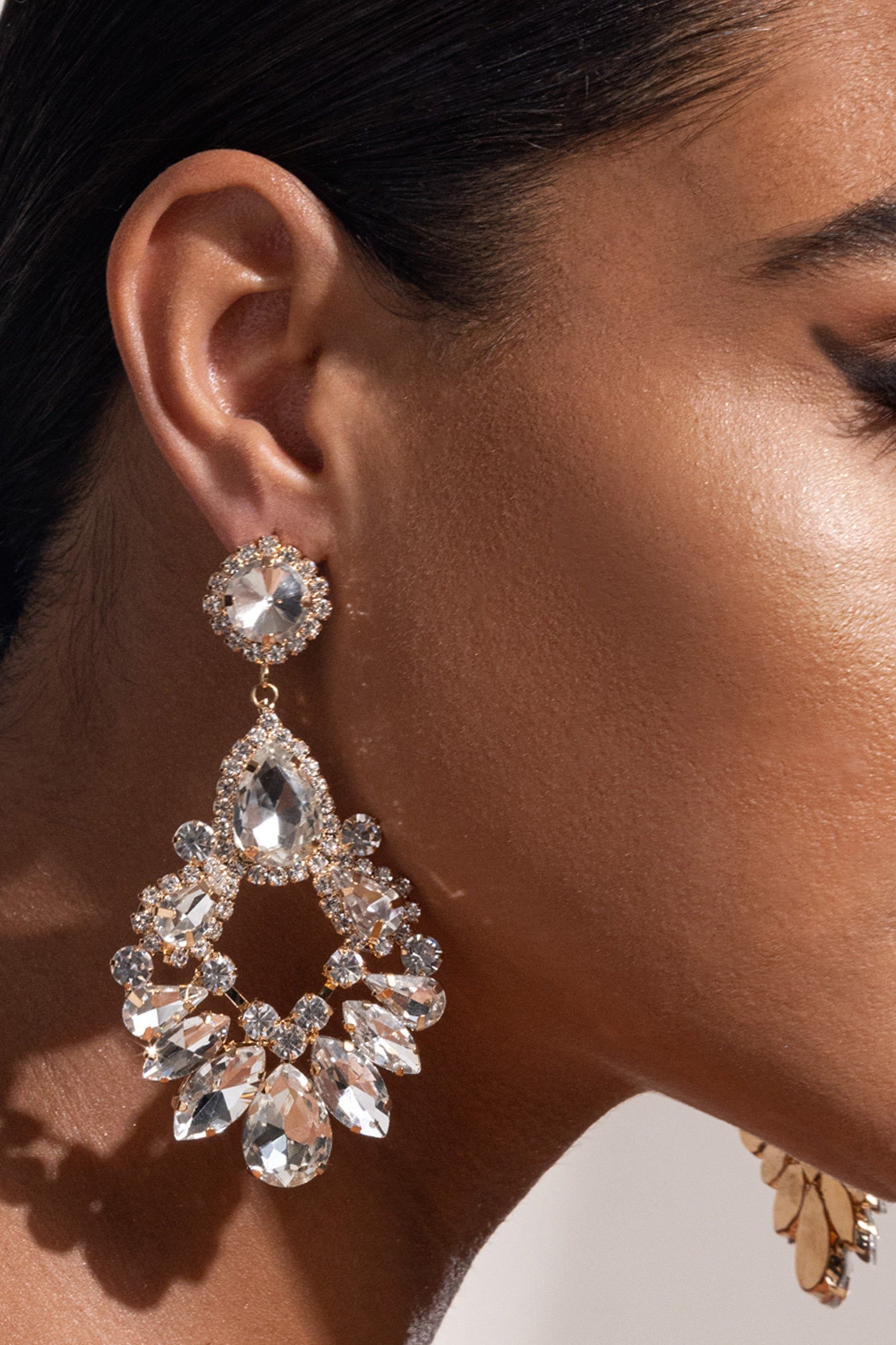 Ginevra | Gold Crystal Chandelier Drop Earrings sold by Club L London product image thumbnail 3