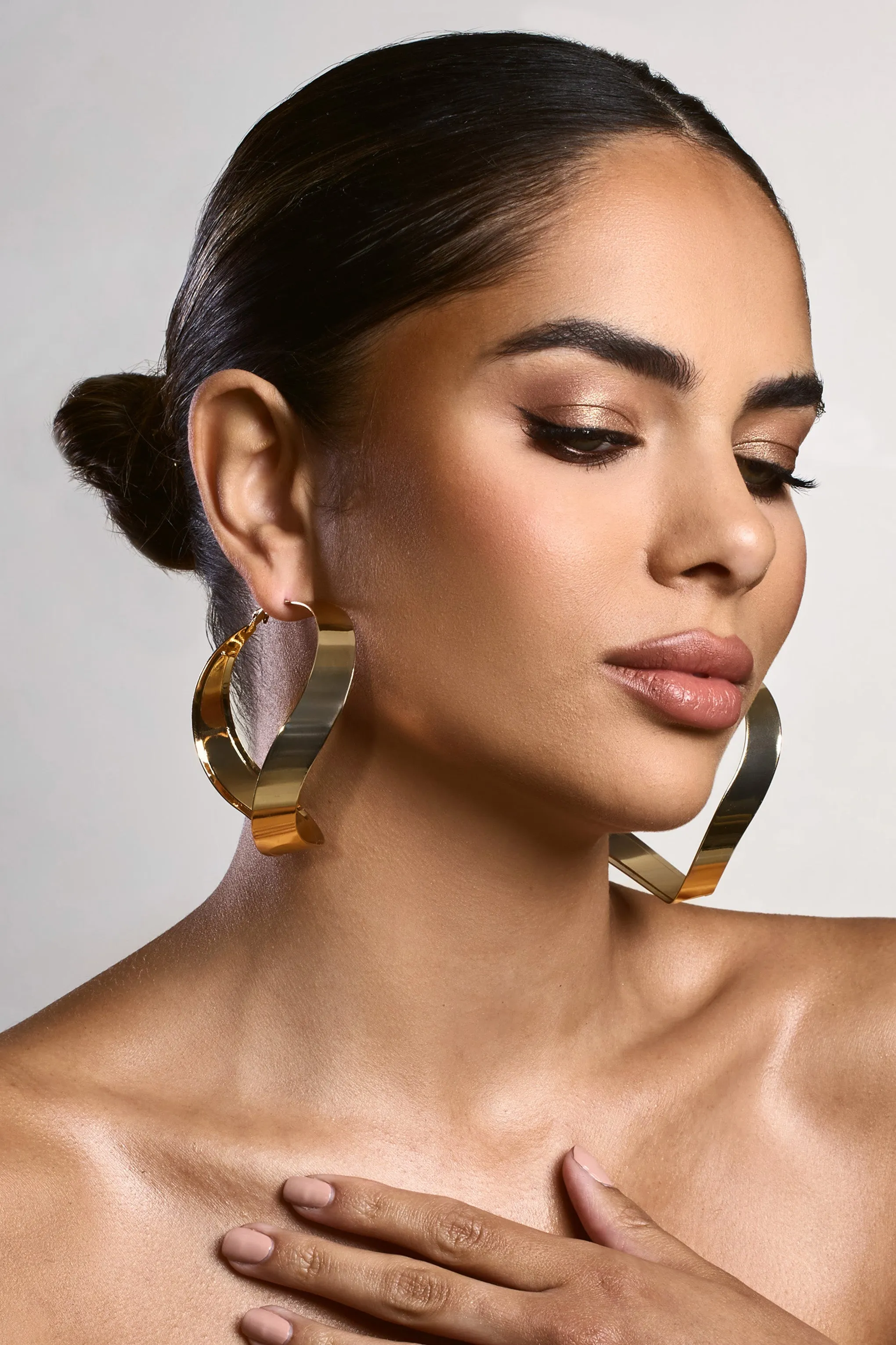 Abrielle | Gold Textured Hoop Earrings sold by Club L London product image thumbnail 3