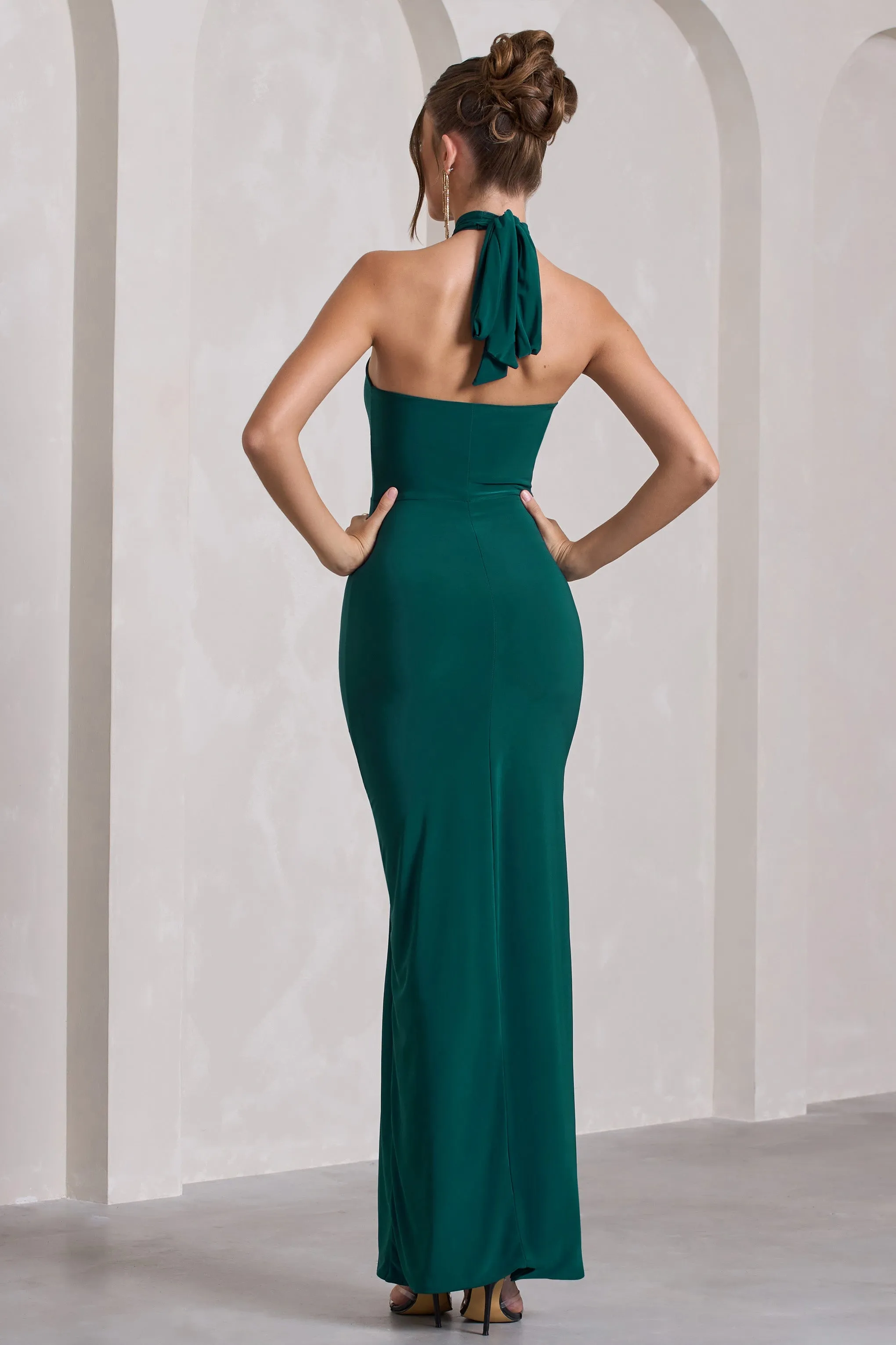 Pamela | Bottle Green Halter-Neck Sleeveless Split Maxi Dress sold by Club L London product image thumbnail 2